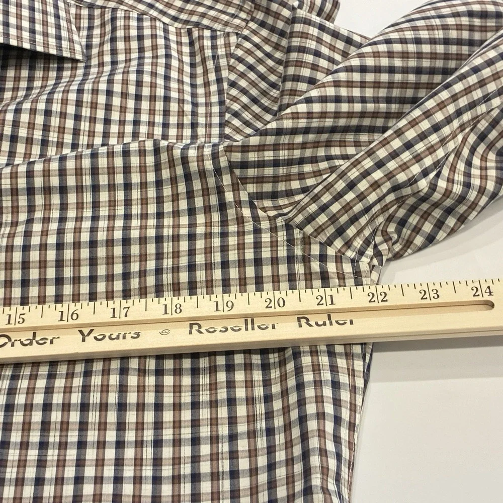 Jos A Bank Reserve No Wrinkles Button Up Shirt Mens L Brown Plaid Tailored Fit